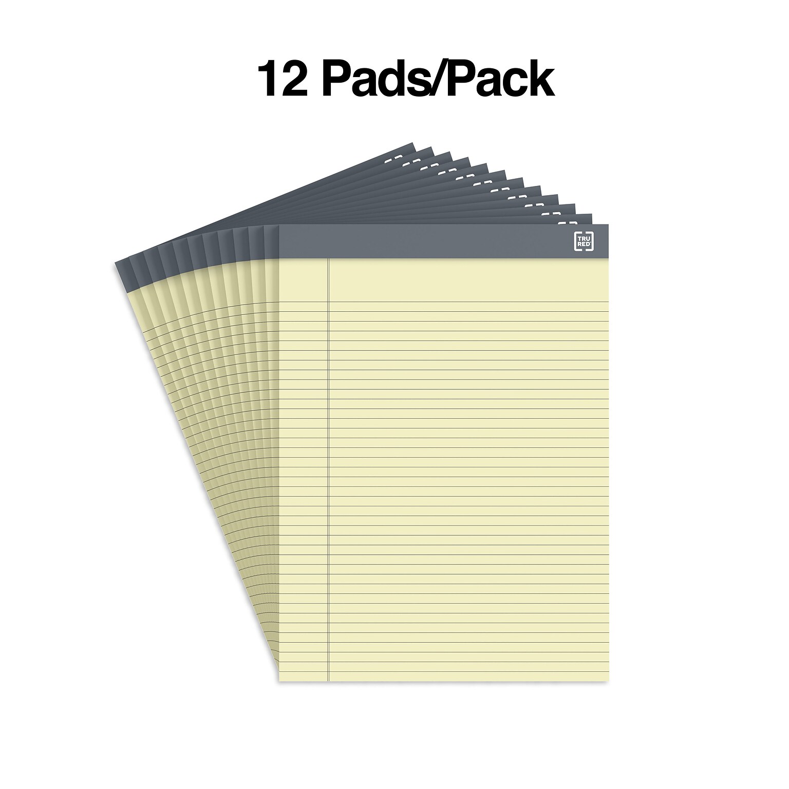 TRU RED™ Notepads, 8.5 x 11.75, Narrow Ruled, Canary, 50 Sheets/Pad, 12 Pads/Pack (TR57368)