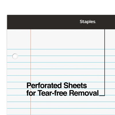 Staples Notepad, 8.5" x 11.75", Narrow Ruled, White, 100 Sheets/Pad (ST57345/TR57345)