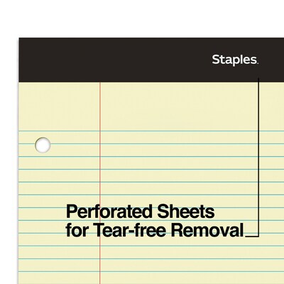 Staples Notepad, 8.5" x 11.75", Narrow Ruled, Canary, 100 Sheets/Pad, Each (ST57347)