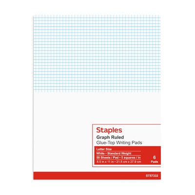 Staples® Notepads, 8.5" x 11", Graph Ruled, White, 50 Sheets/Pad, 6 Pads/Pack (ST57332)