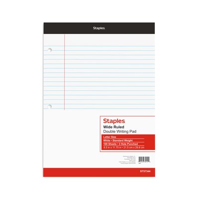 Staples Double-Sheet Notepad, 8.5" x 11.75", Letter Size, White, 100 Sheets/Pad (20-244)