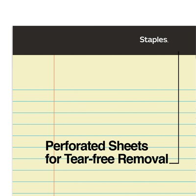 Staples Notepad, 8.5" x 14", Wide Ruled, Canary, 50 Sheets/Pad, Dozen Pads/Pack (ST57301)