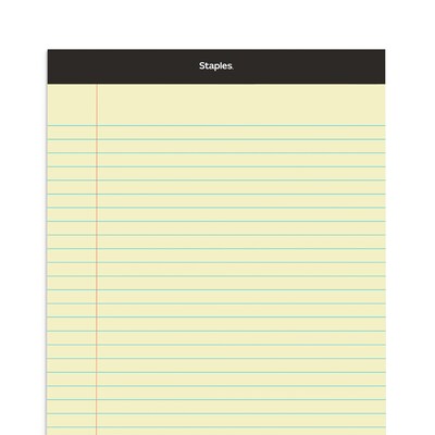 Staples Notepad, 8.5" x 14", Wide Ruled, Canary, 50 Sheets/Pad, Dozen Pads/Pack (ST57301)