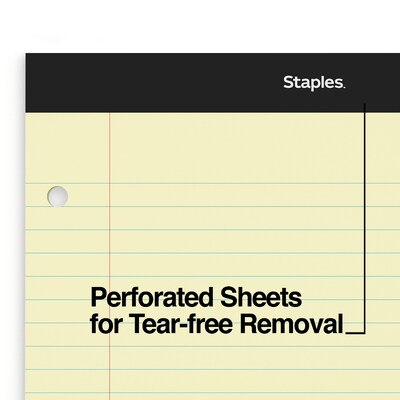 Staples Notepads, 8.5" x 11.75", Wide Ruled, Canary, 100 Sheets/Pad, 6 Pads/Pack (ST57349)