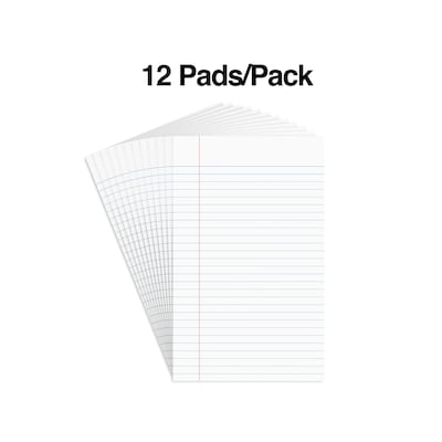 Staples® Glue-Top Notepads, 5 x 8, Narrow Ruled, White, 50 Sheets/Pad, Dozen Pads/Pack (ST57330)