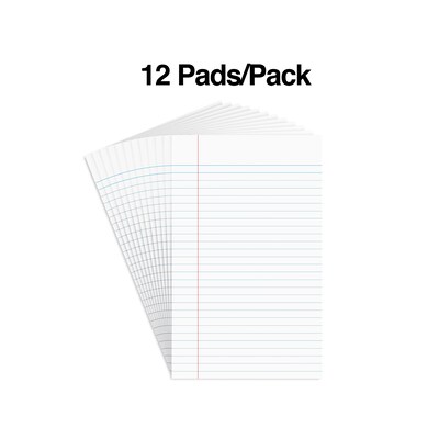 Staples® Glue-Top Notepads, 5 x 8, Narrow Ruled, White, 50 Sheets/Pad, Dozen Pads/Pack (ST57330)