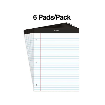 Staples Notepads, 8.5 x 11.75, Wide Ruled, White, 100 Sheets/Pad, 6 Pads/Pack (ST57350)