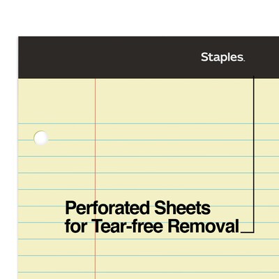 Staples Double-Sheet Notepad, 8.5" x 11.75", Wide Ruled, Canary, 100 Sheets/Pad (20-243)