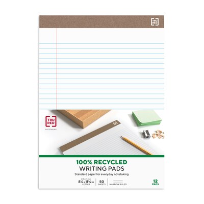 TRU RED™ Notepad, 8.5" x 11.75", Narrow Ruled, White, 50 Sheets/Pad, Dozen (TR59938/TR58187)