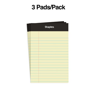 Staples® Mini Legal Notepad, 3 x 5, Narrow Ruled, Canary, 50 Sheets/Pad, 3/Pack (36312)