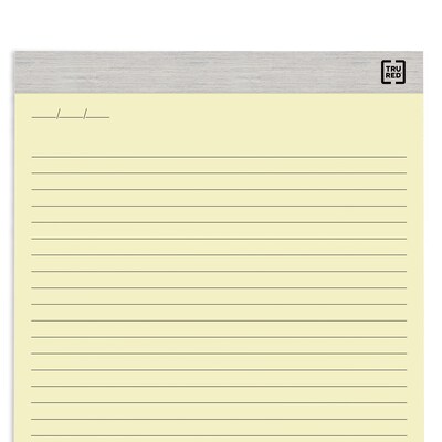 TRU RED™ Notepads, 8.5" x 11.75", Wide Ruled, Canary, 50 Sheets/Pad, 12 Pads/Pack (TR57381)