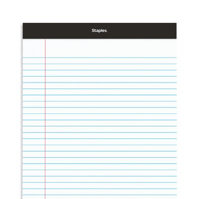 Staples Notepads, 8.5" x 14" (legal), Wide Ruled, White, 50 Sheets/Pad, Dozen Pads/Pack (ST57342)