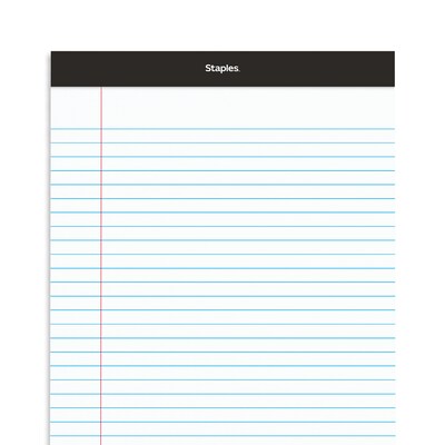 Staples Notepads, 8.5" x 14" (legal), Wide Ruled, White, 50 Sheets/Pad, Dozen Pads/Pack (ST57342)