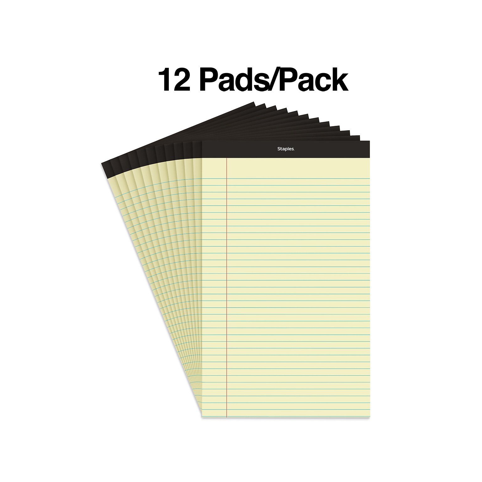 Staples Notepad, 8.5" x 14", Wide Ruled, Canary, 50 Sheets/Pad, Dozen