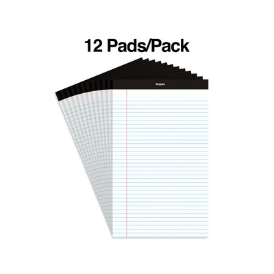 Staples Notepads, 8.5" x 14" (legal), Wide Ruled, White, 50 Sheets/Pad, Dozen Pads/Pack (ST57342)