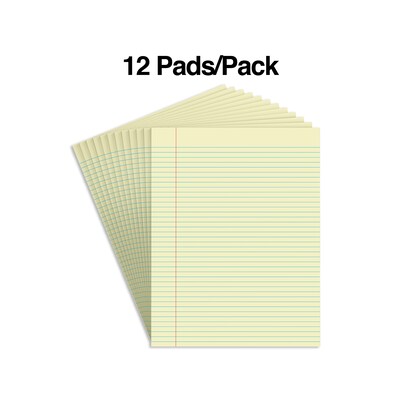 STAPLES Notepads, 8.5” x 11”, Narrow Ruled, Canary, 50 Sheets/Pad, 12-Pack