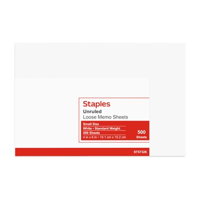 Staples Loose Memo Sheets, 4" x 6", White, 500 Sheets/Pad, /Pack (ST57326)