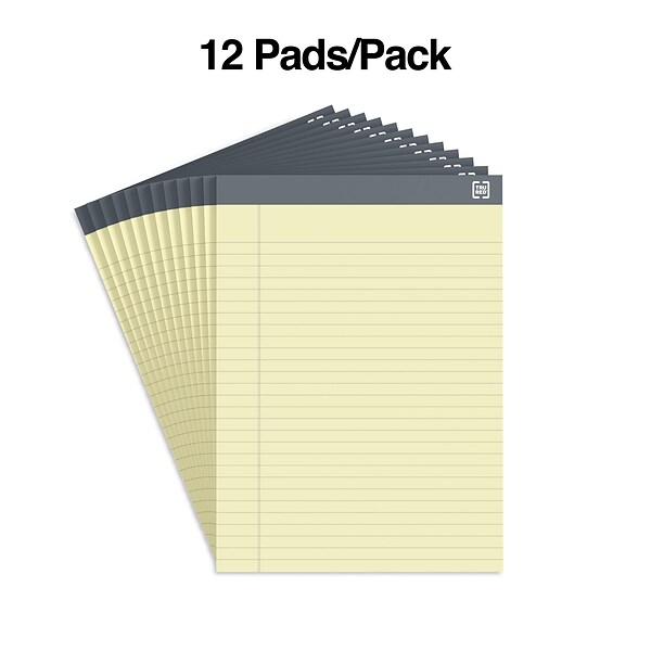 TRU RED™ Notepads, 8.5 x 11.75, Wide Ruled, Canary, 50 Sheets/Pad, 12 Pads/Pack (TR57366)