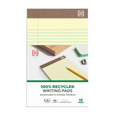 TRU RED™ Notepad, 5" x 8", Narrow Ruled, Canary, 50 Sheets/Pad, Dozen (TR59932/TR58180)
