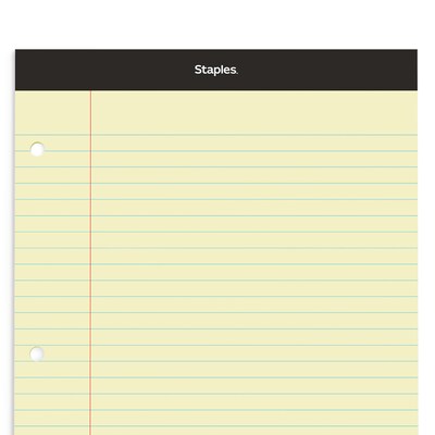 Staples Double-Sheet Notepad, 8.5" x 11.75", Wide Ruled, Canary, 100 Sheets/Pad (20-243)
