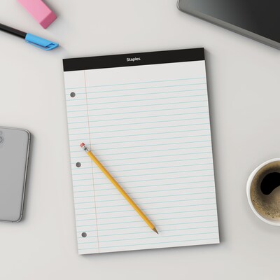 Staples Notepad, 8.5" x 11.75", Narrow Ruled, White, 100 Sheets/Pad (ST57345/TR57345)
