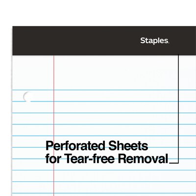 Staples Notepads, 8.5" x 11.75", Wide Ruled, White, 100 Sheets/Pad, 6 Pads/Pack (ST57350)
