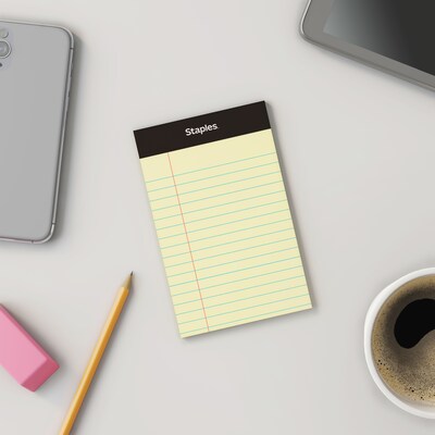 Staples® Mini Legal Notepad, 3" x 5", Narrow Ruled, Canary, 50 Sheets/Pad, 3/Pack (36312)