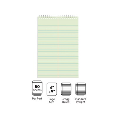 Staples Steno Pads, 6 x 9, Gregg Ruled, Green, 80 Sheets/Pad, Dozen Pads/Pack (ST57353)