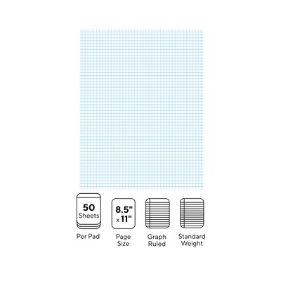 Staples® Notepads, 8.5" x 11", Graph Ruled, White, 50 Sheets/Pad, 6 Pads/Pack (ST57332)