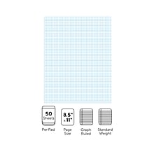 Staples Notepads, 8.5 x 11, Graph Ruled, White, 50 Sheets/Pad, 6 Pads/Pack (ST57332)