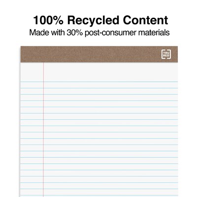 TRU RED™ Notepads, 8.5" x 11.75", Wide Ruled, White, 50 Sheets/Pad, Dozen Pads/Pack (TR58185)
