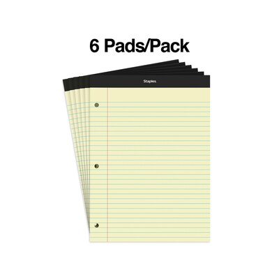 Staples Notepads, 8.5 x 11.75, Wide Ruled, Canary, 100 Sheets/Pad, 6 Pads/Pack (ST57349)