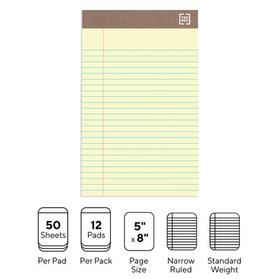 TRU RED™ Notepads, 5" x 8", Narrow Ruled, Canary, 50 Sheets/Pad, Dozen Pads/Pack (TR58180)