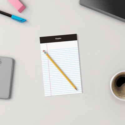 Staples®, 5" x 8", White, Perforated Writing Pads, Narrow Ruled, 12/Pack