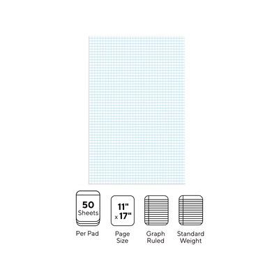 Staples Graph Pad, 11" x 17", Graph Ruled, White, 50 Sheets/Pad (ST57336)