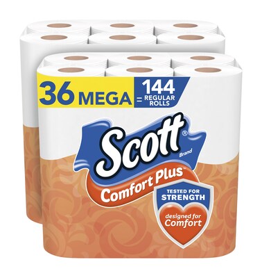 Scott Comfort Plus Toilet Paper, 1-Ply, White, 462 Sheets/Roll, 36 Mega Rolls/Pack (53329)