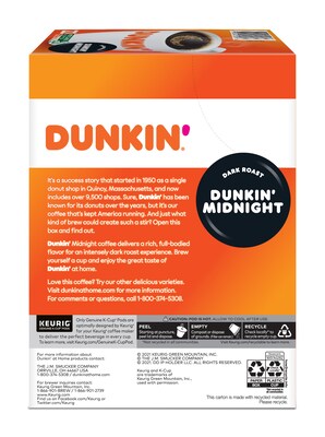 Dunkin' Midnight Coffee Keurig® K-Cup® Pods, Dark Roast, 22/Box (400849)