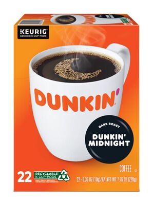 Dunkin' Midnight Coffee Keurig® K-Cup® Pods, Dark Roast, 22/Box (400849)