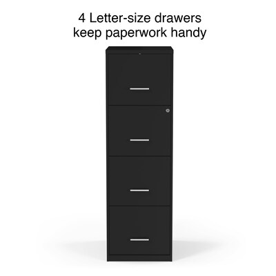 Quill Brand® 4-Drawer Vertical File Cabinet, Locking, Letter, Black, 18"D (52152)