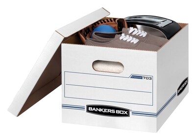 Bankers Box Stor/File Corrugated File Storage Boxes, Lift-Off Lid, Letter/Legal Size, White/Blue, 20/Pack (0070333)