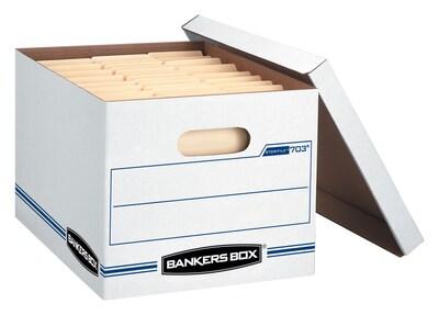 Bankers Box Stor/File 60% Recycled Corrugated File Box Lift Off Lid, Letter/Legal Size, White/Blue,