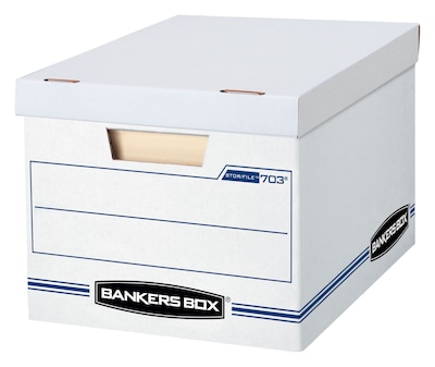 Bankers Box Stor/File 60% Recycled Corrugated File Box Lift Off Lid, Letter/Legal Size, White/Blue,