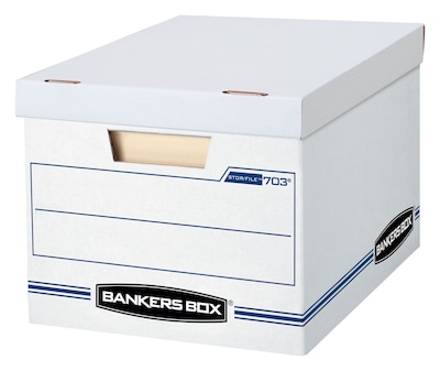 Bankers Box Stor/File Corrugated File Storage Boxes, Lift-Off Lid, Letter/Legal Size, White/Blue, 20