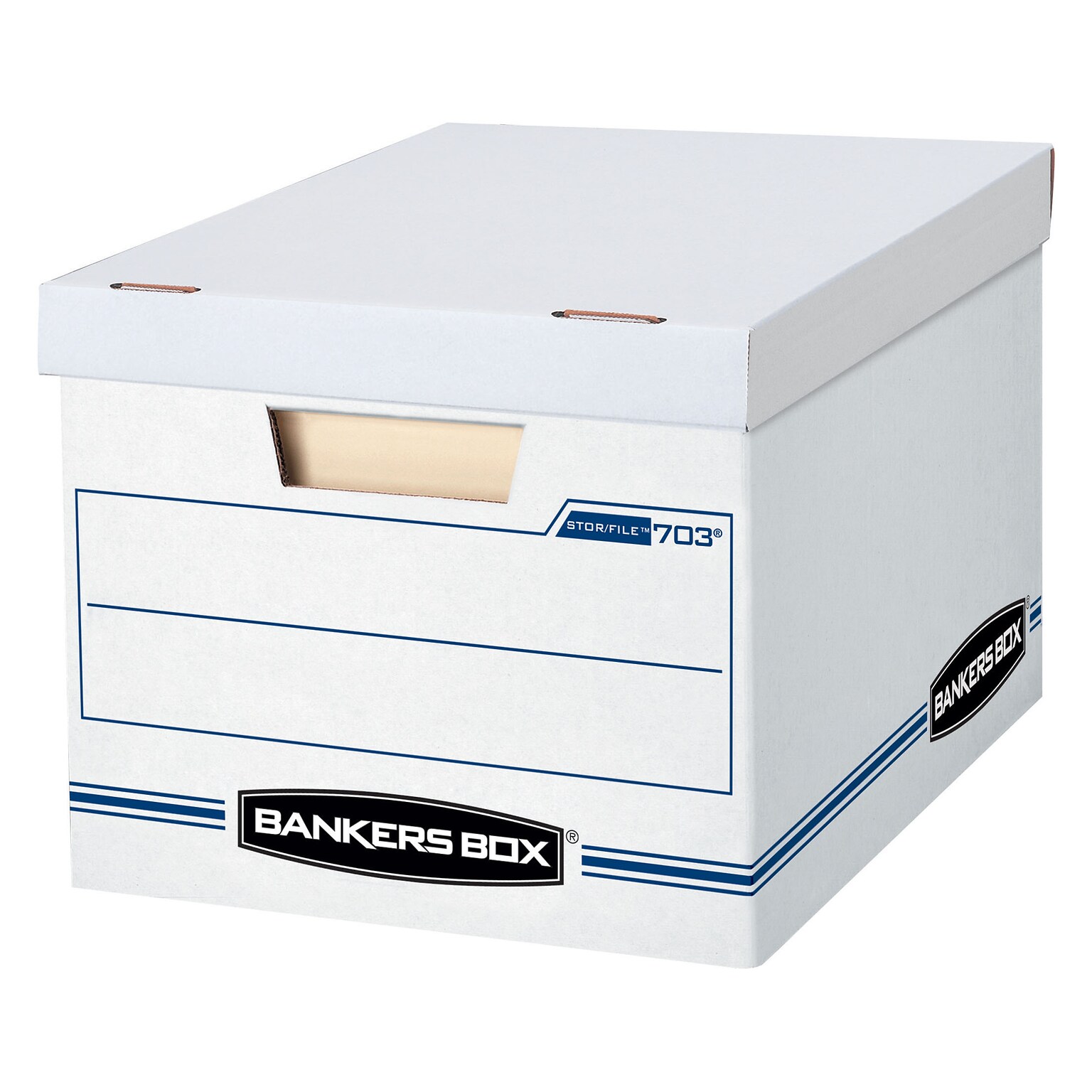 Bankers Box Stor/File 60% Recycled Corrugated File Box Lift Off Lid, Letter/Legal Size, White/Blue, 20/Pack (0070333)