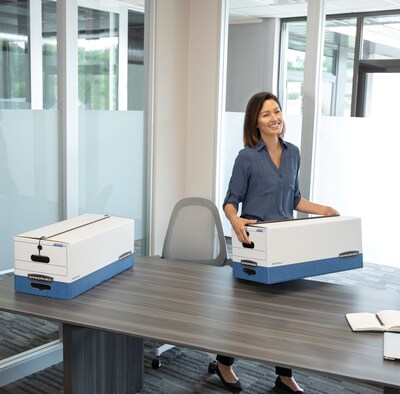 Bankers Box Liberty Heavy-Duty Corrugated File Storage Boxes, String & Button, Letter Size, White/Blue, 12/Carton (00011)