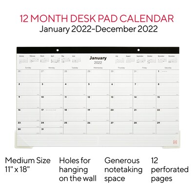 2022 TRU RED™ 11 x 18 Desk Pad Calendar, Black/White (TR17392-22)