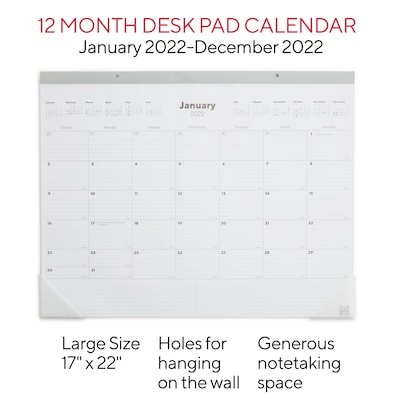 2022 TRU RED™ 17 x 22 Desk Pad Calendar, Gray (TR59701-22)