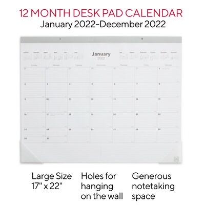 2022 TRU RED™ 17 x 22 Desk Pad Calendar, Gray (TR59701-22)