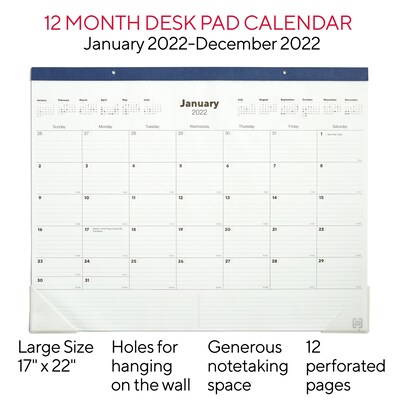 2022 TRU RED™ 17 x 22 Monthly Desk Pad Calendar, Navy (TR59700-22)