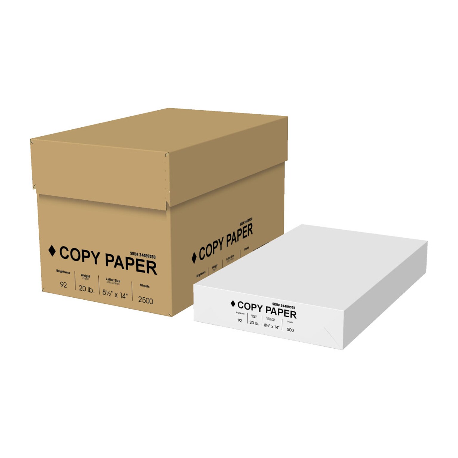 8.5 x 14 Legal Size Copy Paper, 20 lbs, 92 Brightness, 500 Sheets/Ream, 5 Reams/Carton (4073)